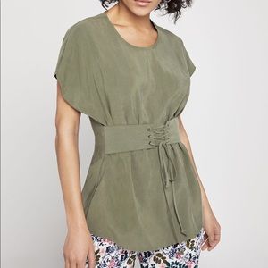 BCBG Short-Sleeve Corset-Front Top